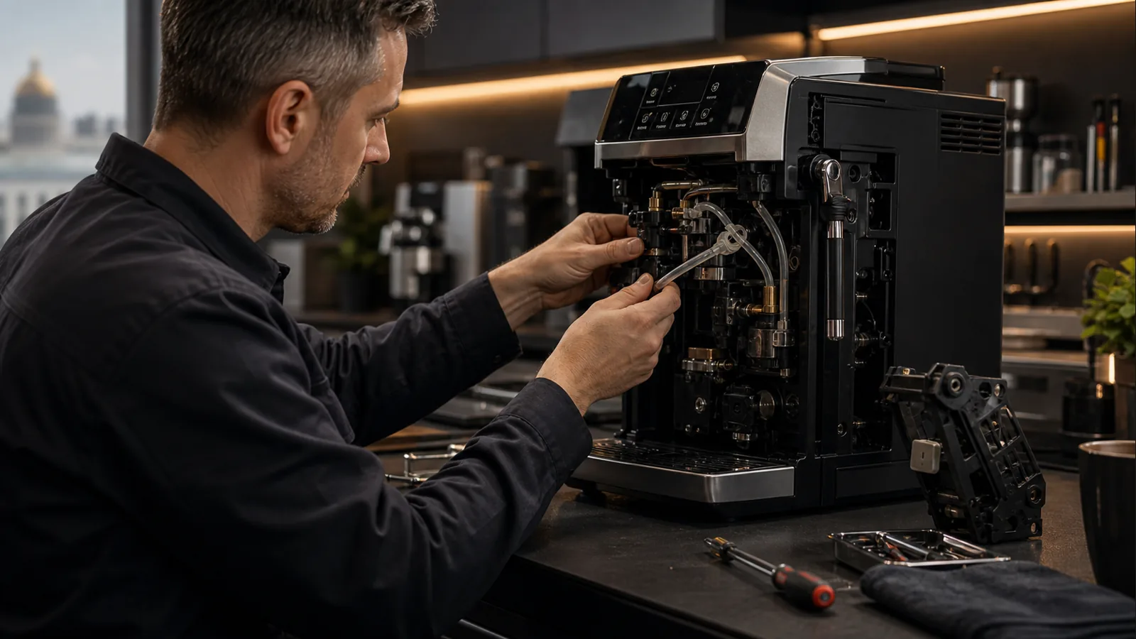 Кофемашина DeLonghi на диагностике в сервисе ТЕХНОКОФЕ